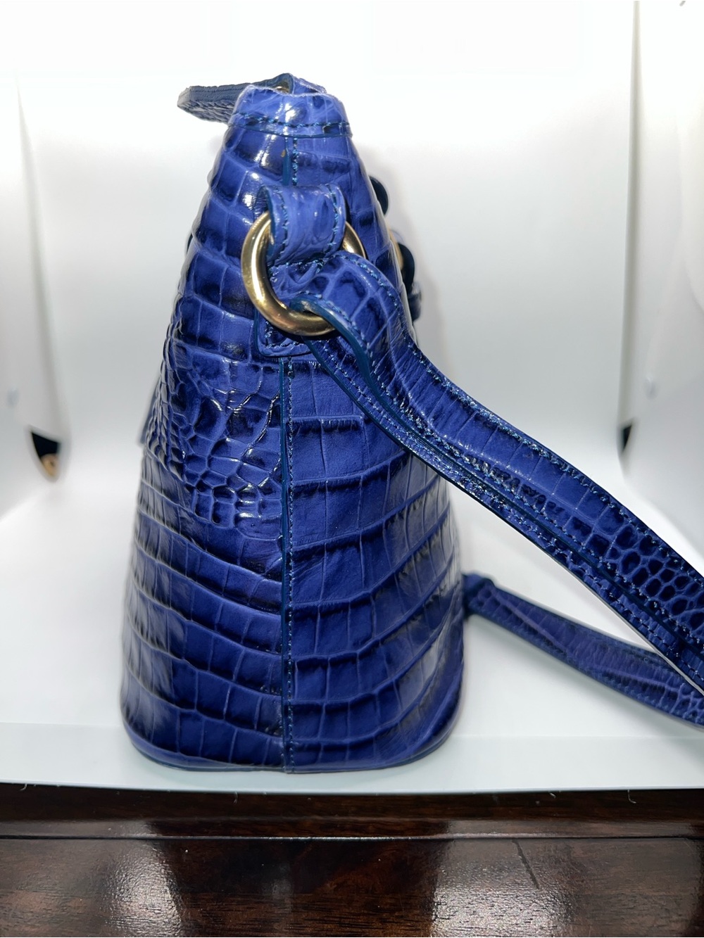 EXCELLENT CONDITION Brahmin Astral Blue Embossed Animal Print Satchel with Charm - Picture 6 of 10